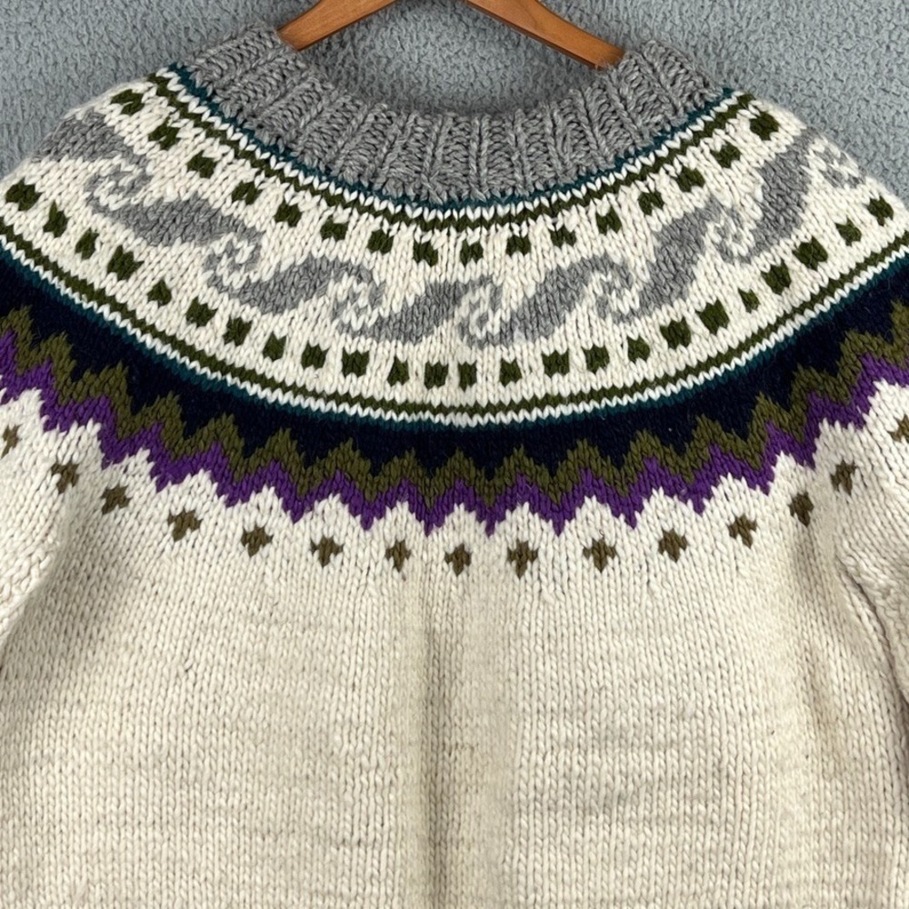 Imbabura Cardigan Cover Sweater Shawl 100% Wool Fair Isle Chunky Knit Womens M - Picture 6 of 11